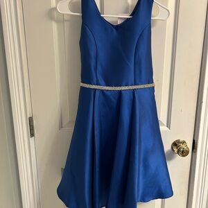NWT-Elegant Royal Blue Sleeveless Girls Formal Dress with Rhinestone Waistband